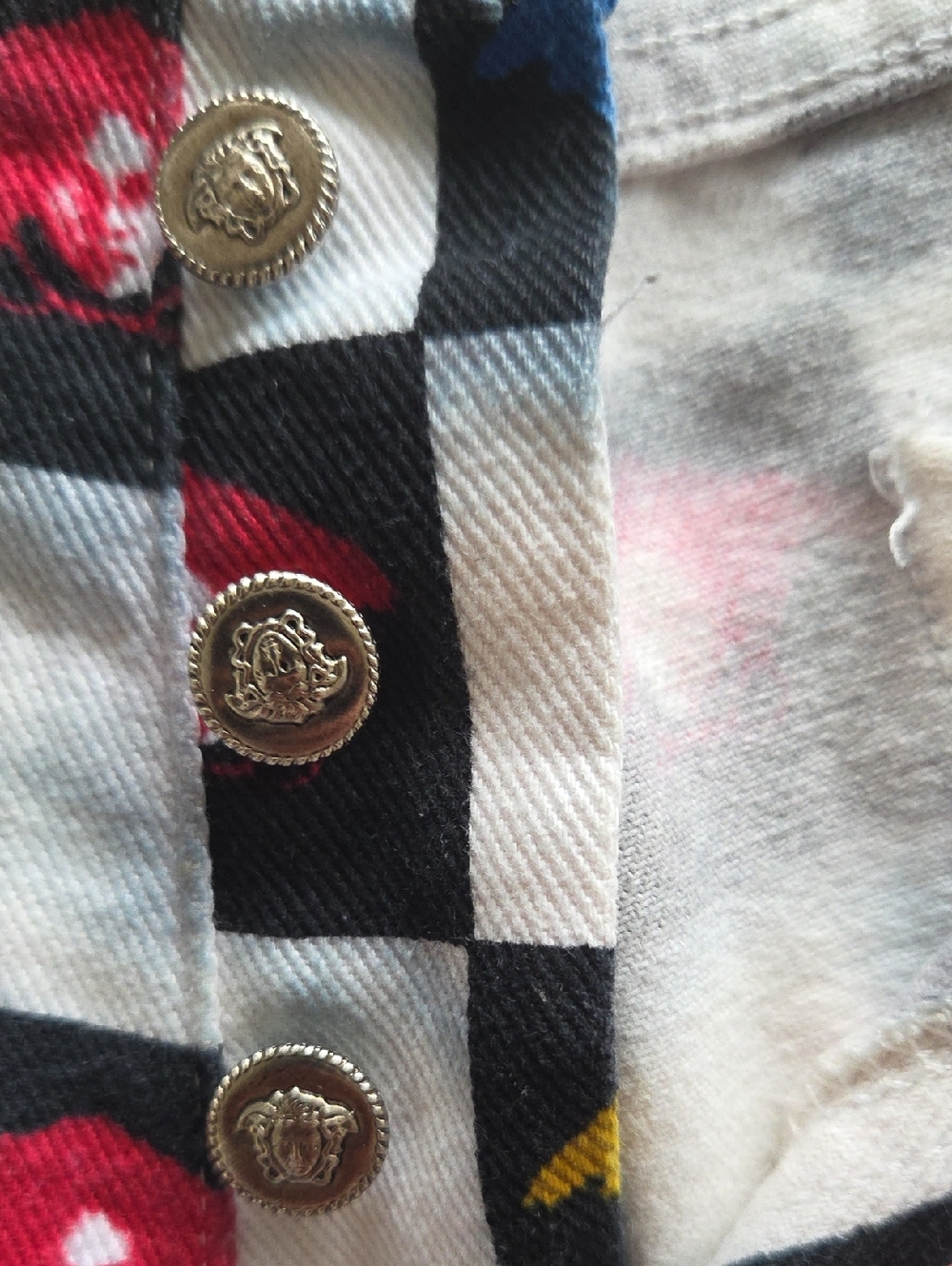 Versace Jeans Black & White Check Cotton with Multicolor Medusa Print - Picture 3 of 10